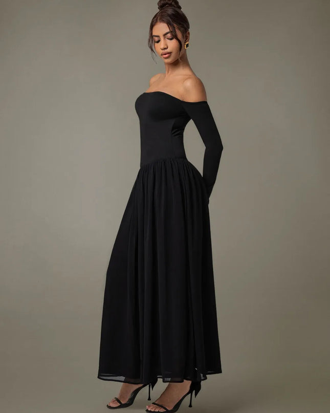 Off Shoulder Long Sleeve Maxi Dress 