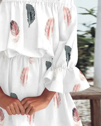 Full Size Floral Off-Shoulder Flounce Sleeve Mini Dress Plus Size 