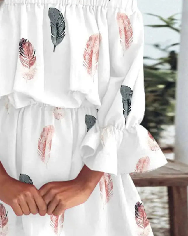 Full Size Floral Off-Shoulder Flounce Sleeve Mini Dress Plus Size 