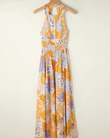 Tied Printed Grecian Sleeveless Maxi Dress