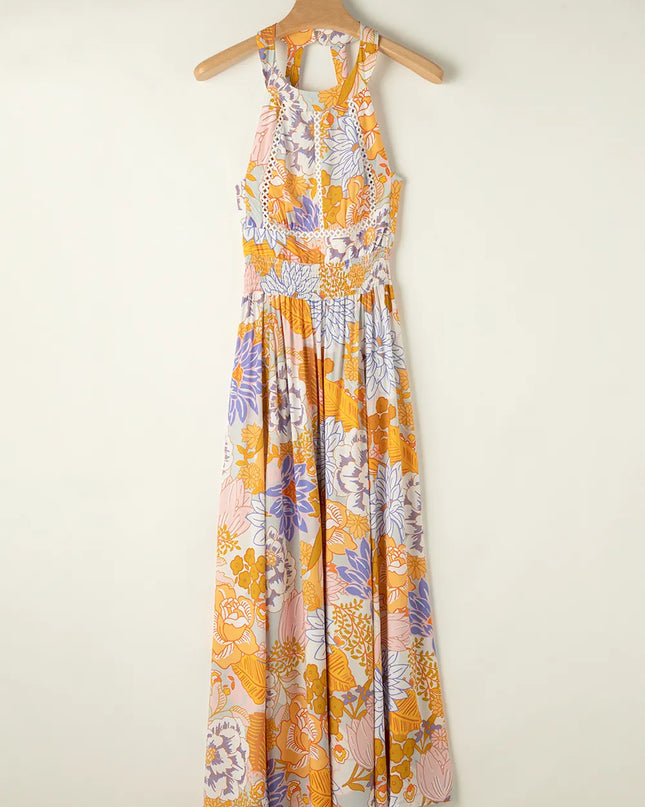 Tied Printed Grecian Sleeveless Maxi Dress