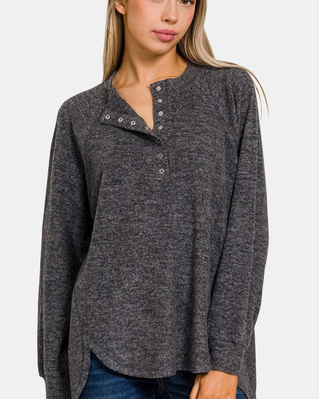 Zenana Full Size Brushed Melange Hacci High-Low Sweater Black