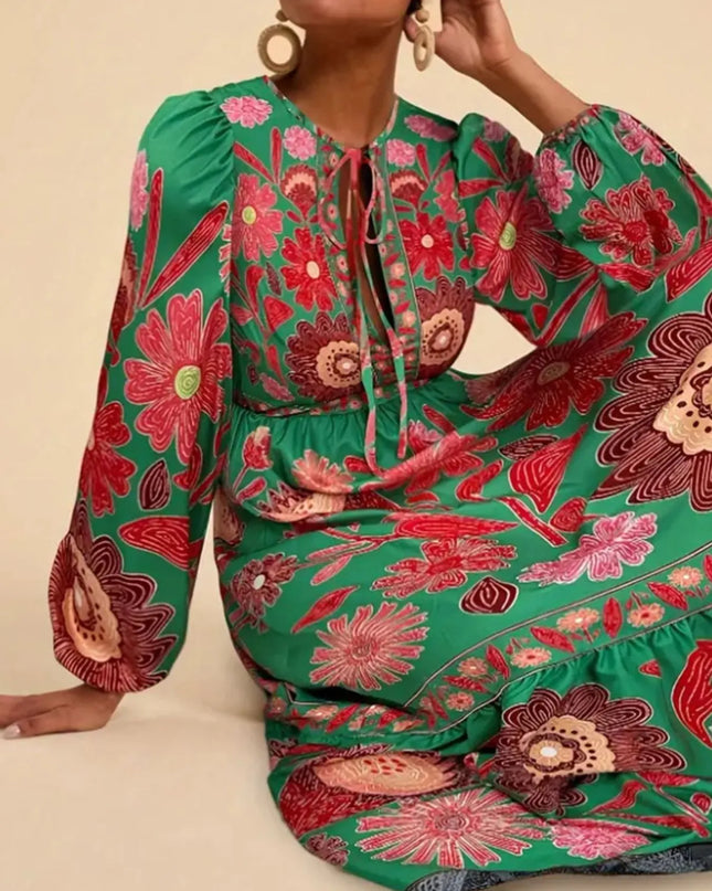 Floral Tie Waist Long Sleeve Dress