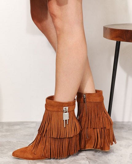Legend Women's Tassel Wedge Heel Ankle Booties