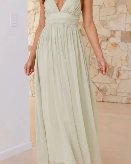 Ruched V-Neck Cami Dress Light Green