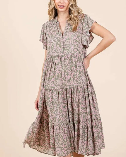 Mittoshop Abstract Print Ruffle Tier Midi Dress