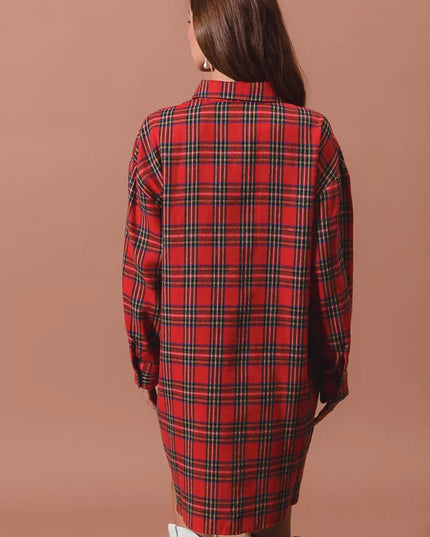 SO ME Christmas Checker Plaid Button Up Shirt Dress