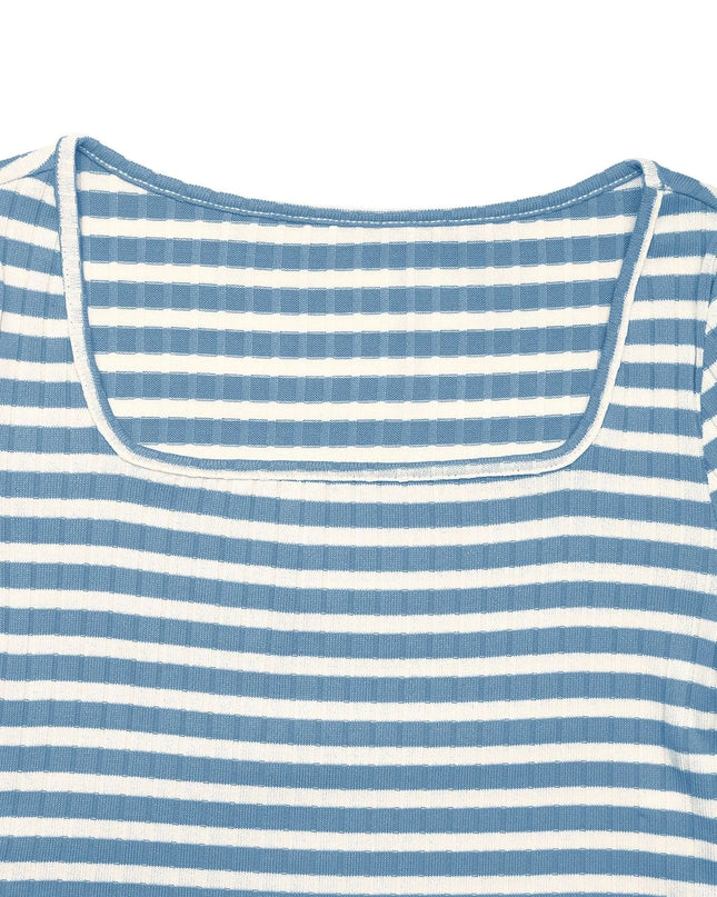 Striped Square Neck Long Sleeve Top and Pants Lounge Set