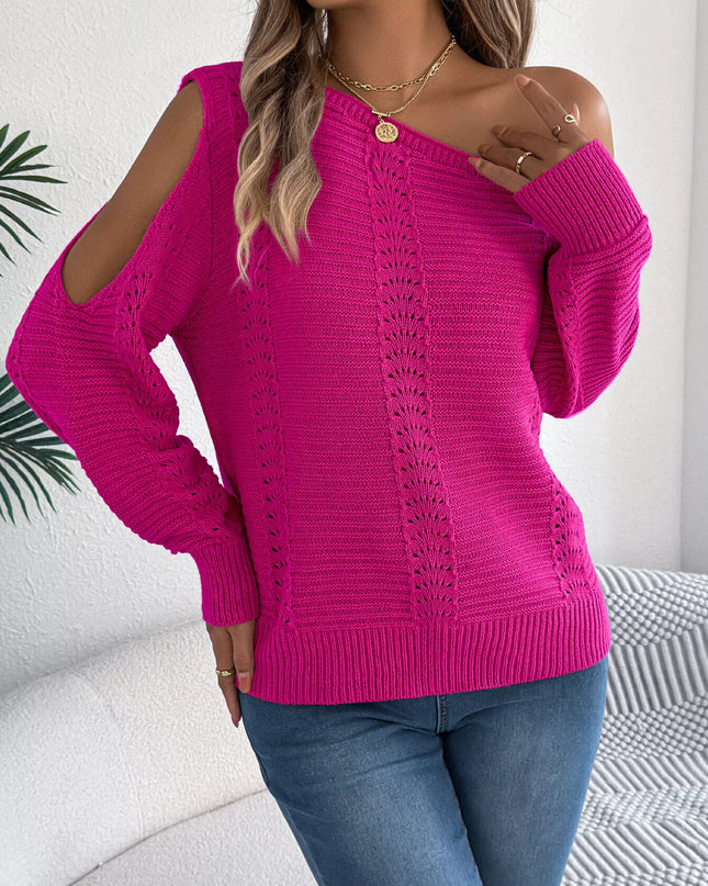 Openwork One Shoulder Cutout Long Sleeve Sweater