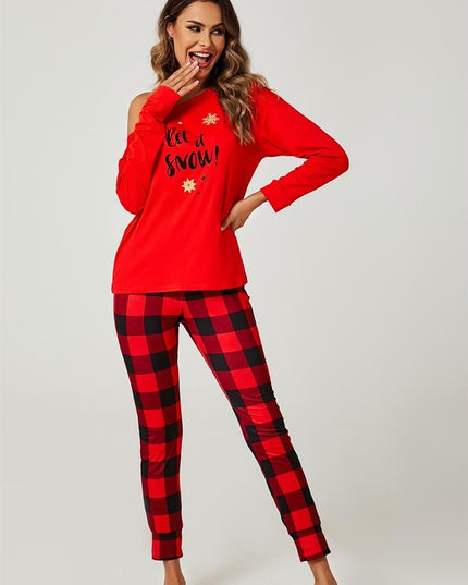 Let It Snow* Christmas Long Sleeve Sweatshirt Top & Trousers Co Ord in Red