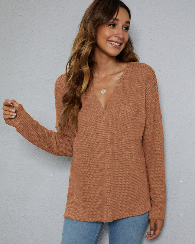 Dropped Shoulder High-Low Waffle-Knit Top