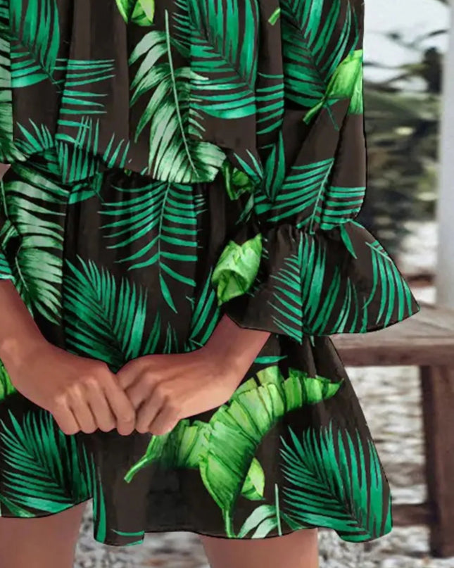 Full Size Floral Off-Shoulder Flounce Sleeve Mini Dress Plus Size 