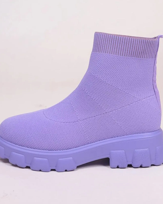 Mesh Round Toe Platform Boots