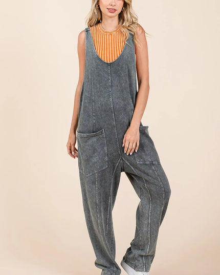 Mittoshop Mineral Wash Relaxed Fit Sleeveless Harem Jumpsuit CHARCOAL