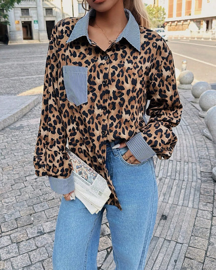 Leopard Striped Button-Up Shirt Leopard