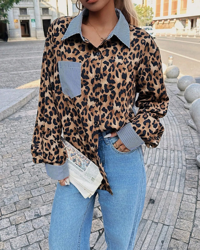 Leopard Striped Button-Up Shirt Leopard