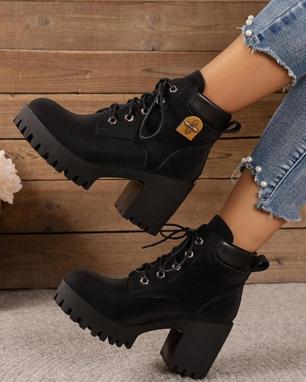 Lace Up Block Heel Boots