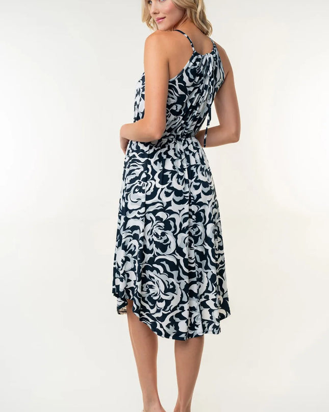 White Birch Tied Ruched Floral Sleeveless Knee Length Dress