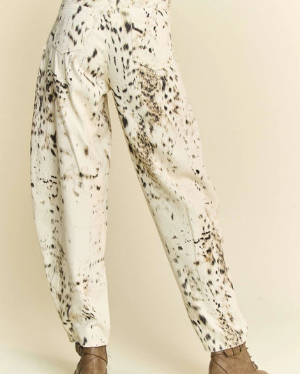 Davi & Dani Abstract Tie Dye Dot Lace Detail Barrel Pants