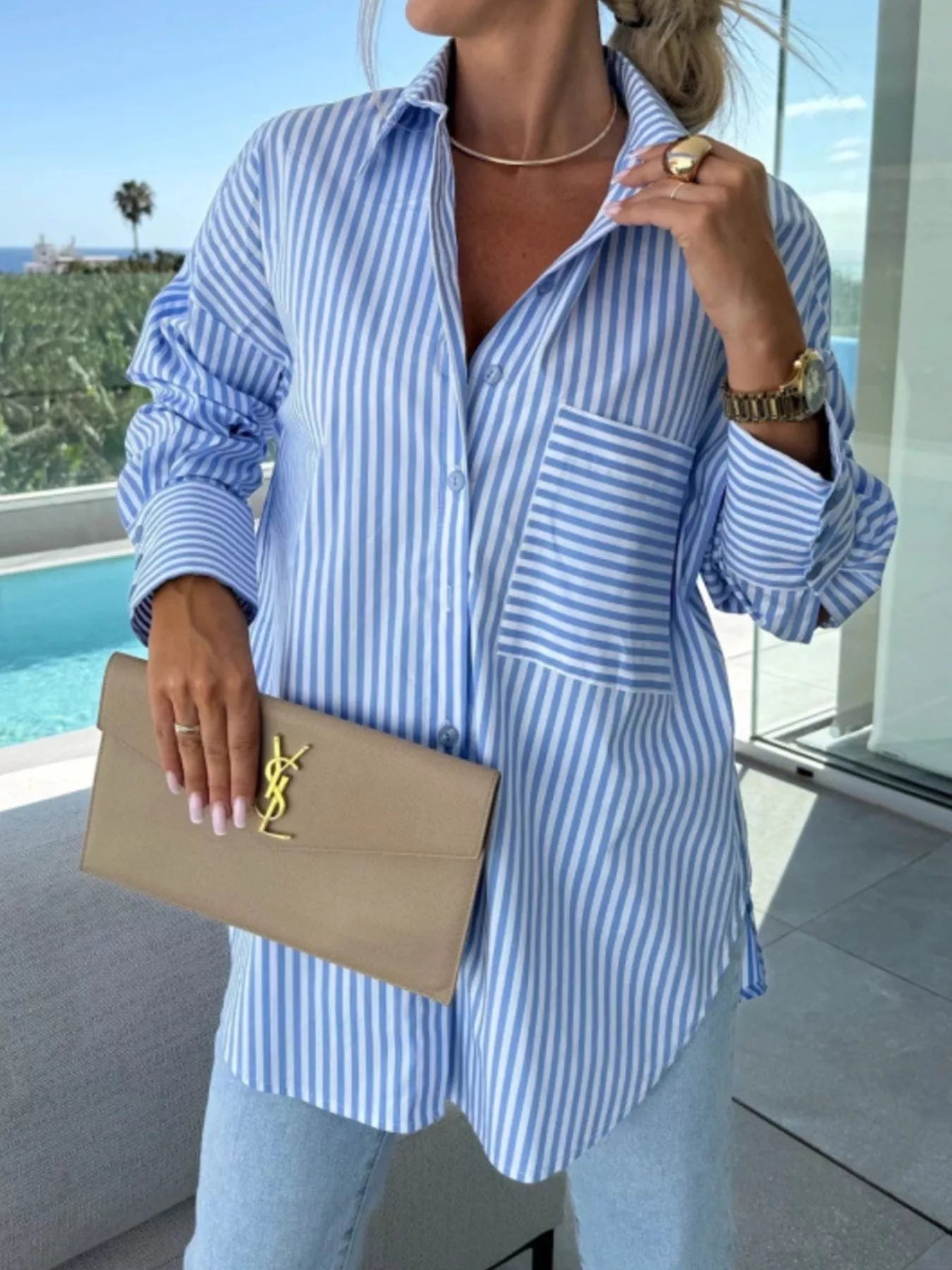 Striped Oversized Button-Down Shirt