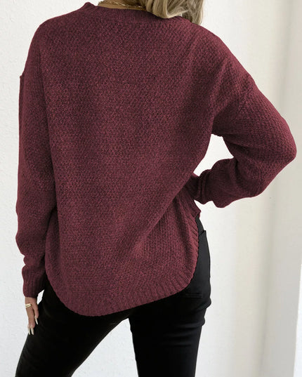 Textured Knit Relaxed Fit Round Neck Sweater