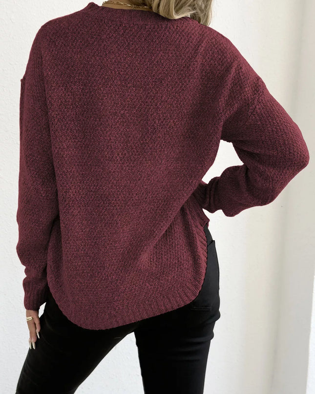 Textured Knit Relaxed Fit Round Neck Sweater