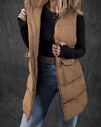 Pocketed Zip Up Vest Coat Caramel