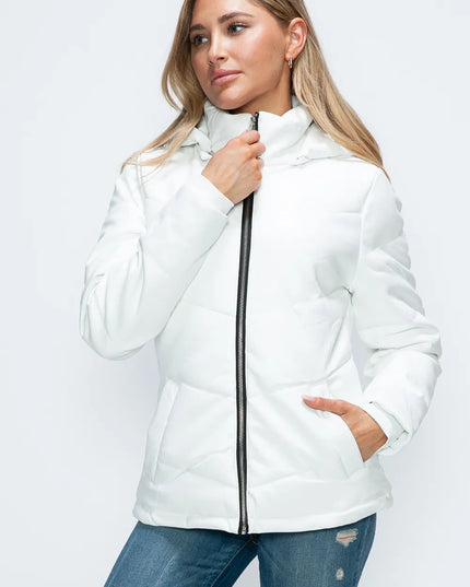 How Dare U Pocketed Zip Up Puffer Jacket with Removable Hood