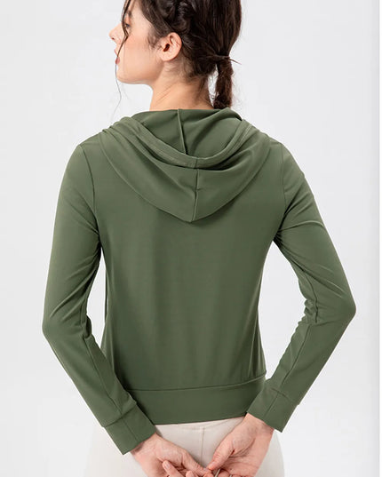 Drawstring Zip Up Hooded Active Outerwear