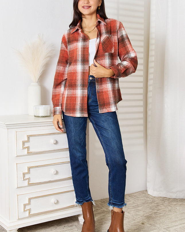 Plaid Collared Neck Long Sleeve Shirt