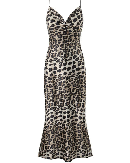 Leopard Print Satin Maxi Dress