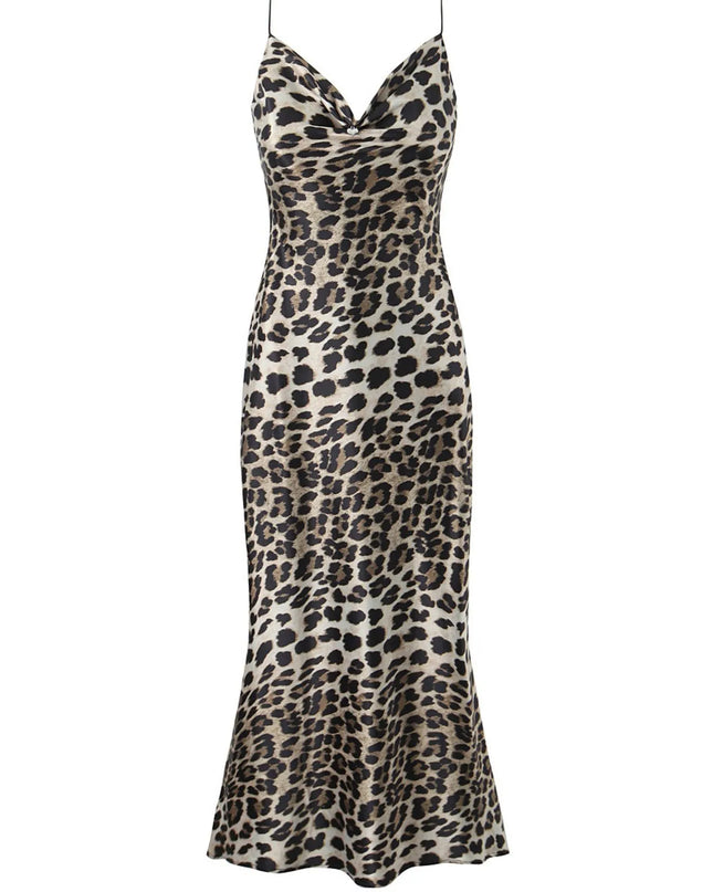 Leopard Print Satin Maxi Dress