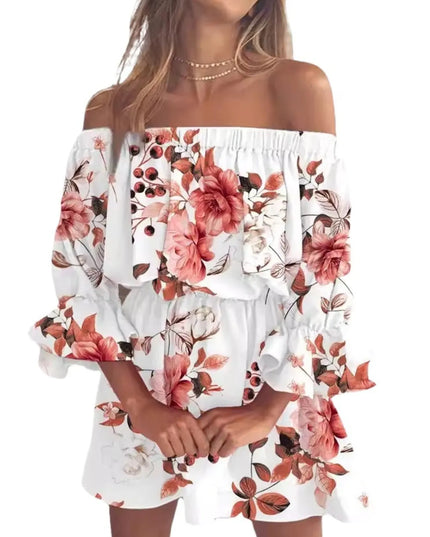 Full Size Floral Off-Shoulder Flounce Sleeve Mini Dress Plus Size 