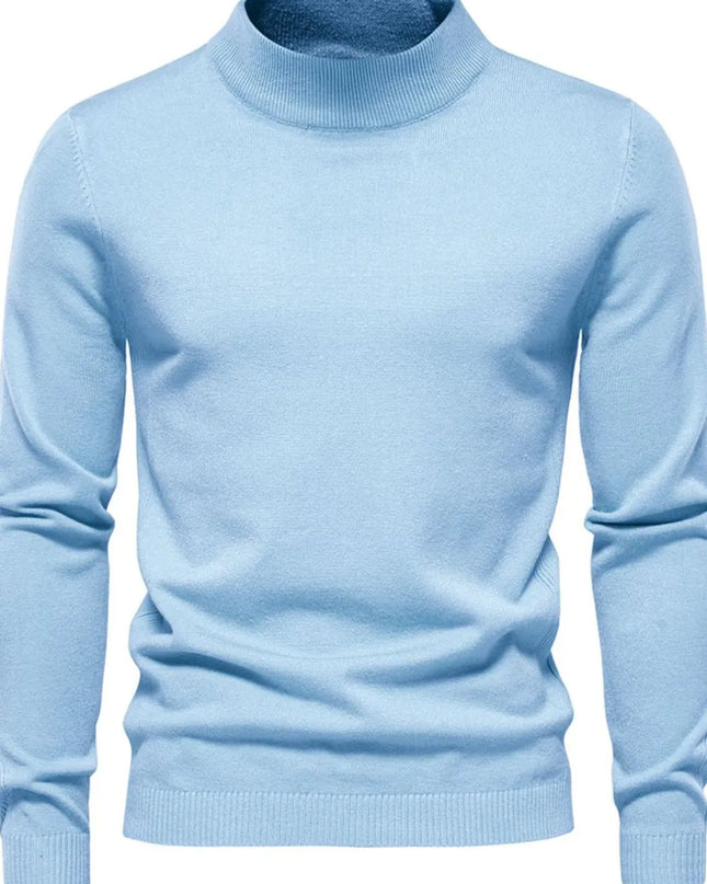 Men's Mock Neck Long Sleeve Sweater Light Blue