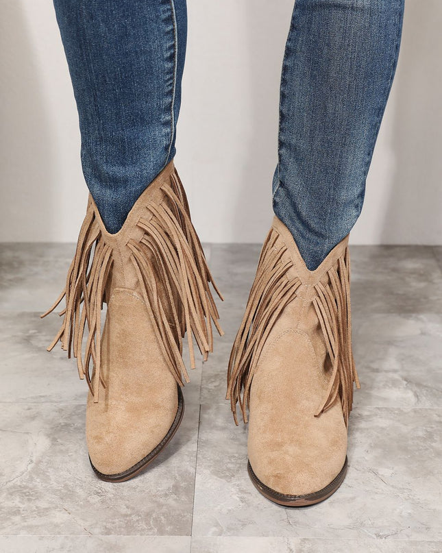 Legend Women's Fringe Cowboy Western Ankle Boots Khaki