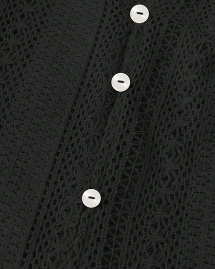 Crochet Notched Button-Front Shirt