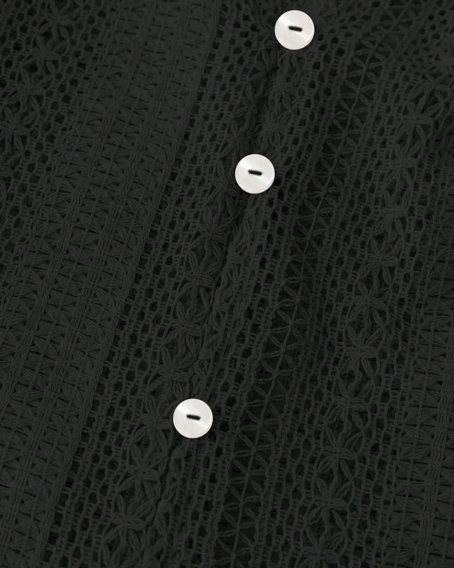 Crochet Notched Button-Front Shirt