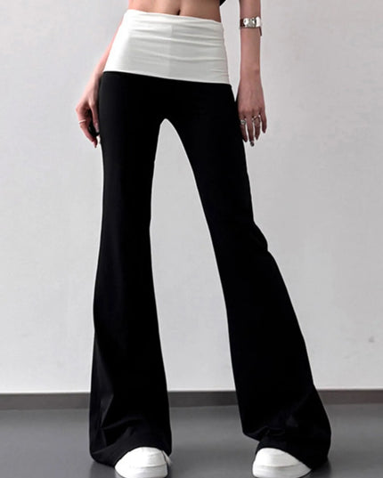 Contrast Waistband Flare Pants 