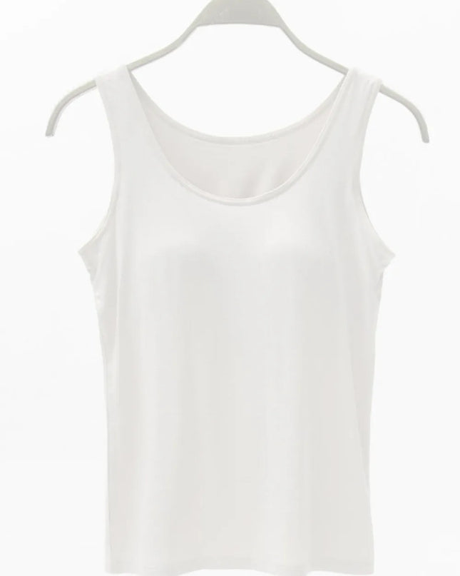 Full Size Wide Strap Modal Tank with Bra White