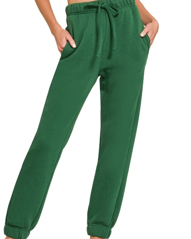 Zenana Fleece Jogger Sweatpants With Pockets 