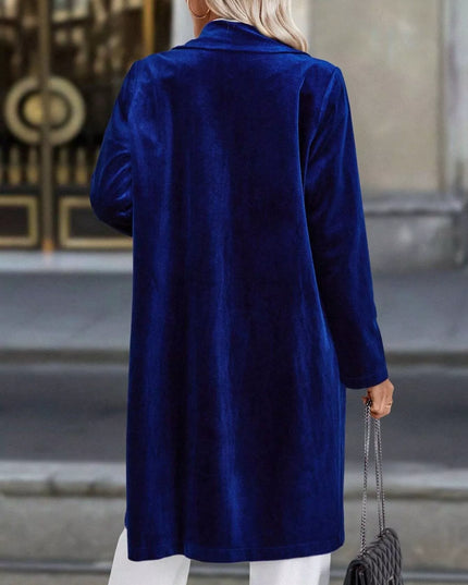 Lapel Collar Long Sleeve Longline Coat