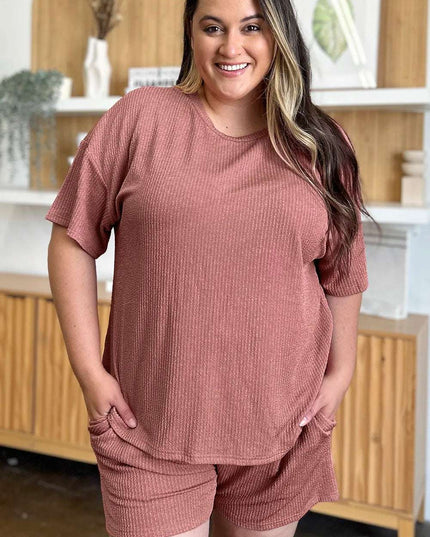 Double Take Full Size Round Neck Short Sleeve T-Shirt and Shorts Set