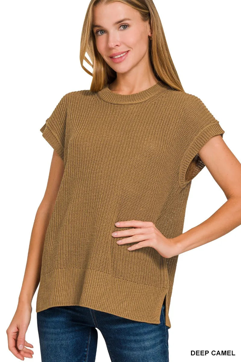 Zenana Oversized Crew Neck Sweater DEEP CAMEL