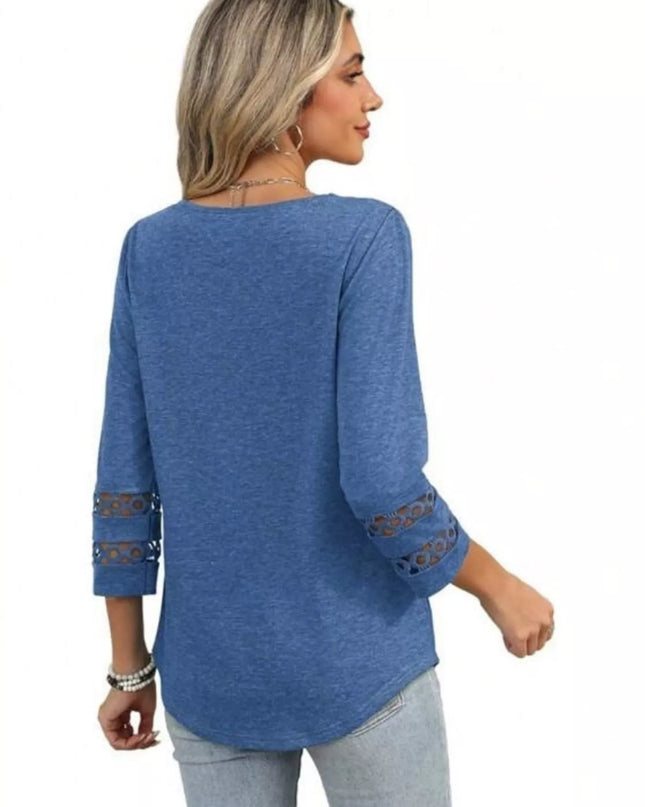Full Size V-Neck 3/4 Sleeve T-Shirt Plus Size