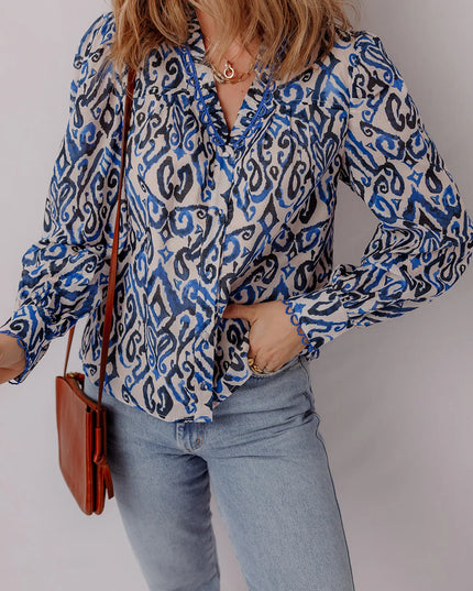 Paisley Print Long Sleeve Blouse Navy