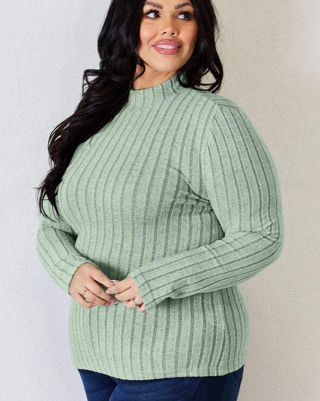 Basic Bae Full Size Ribbed Mock Neck Long Sleeve T-Shirt