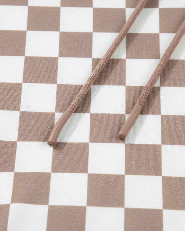 Checkered Pattern Oversized Drawstring Hoodie