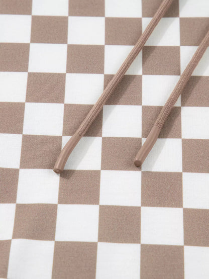 Checkered Pattern Oversized Drawstring Hoodie