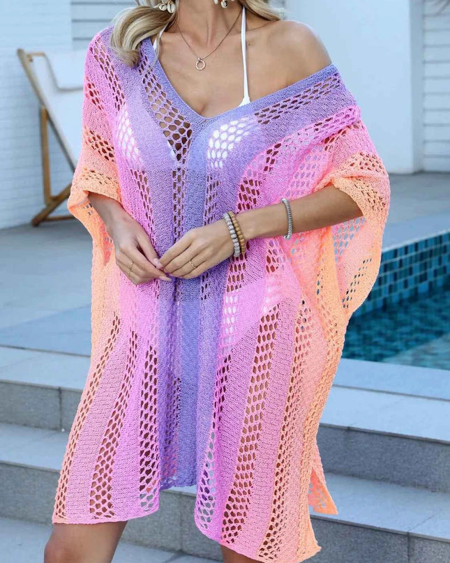Rainbow Gradient Crochet Beach Cover Up