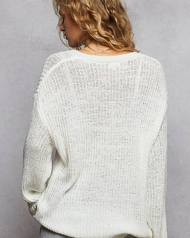 POL Oversized V-Neck Knit Top